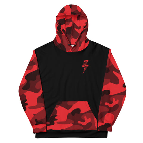 Hoodie - Camo Sleeve Bolt Badge - Red Camo/Black