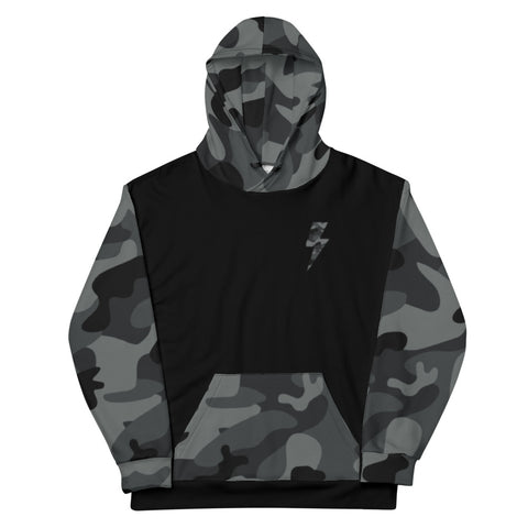 Hoodie - Camo Sleeve Bolt Badge - Grey Camo/Black