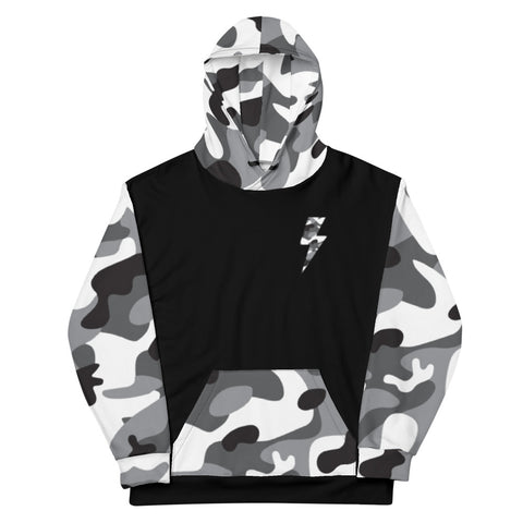 Hoodie - Camo Sleeve Bolt Badge - White Camo/Black